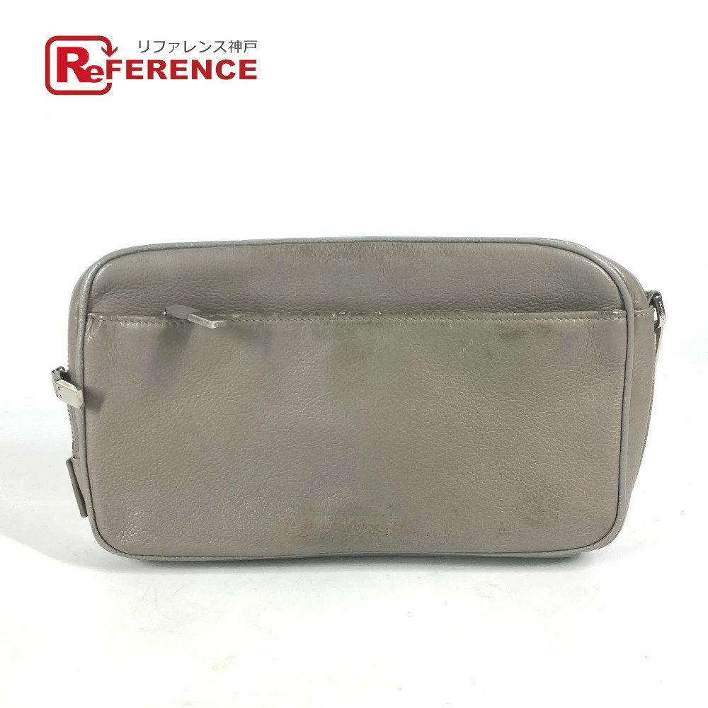 Dior Clutch Logo Strap Clutch Bag Shoulder Leather Gray